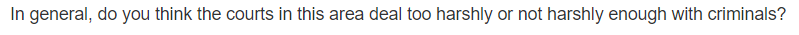 GSS question: In general, do you think the courts in this area deal too harshly or not harshly enough with criminals?