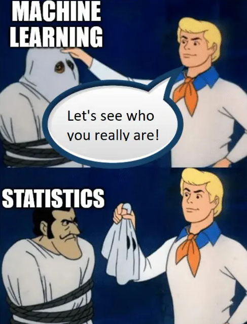 Scooby-Doo meme: unmasking machine learning reveals statistics.
